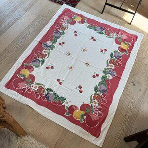 Blue Sky Cotton Tablecloth Fruit and Cherries Vintage look 60" x 49.5"